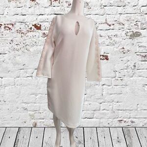Jessica Simpson Ivory Shift Dress Lace Sleeve Keyhole Back Size 10